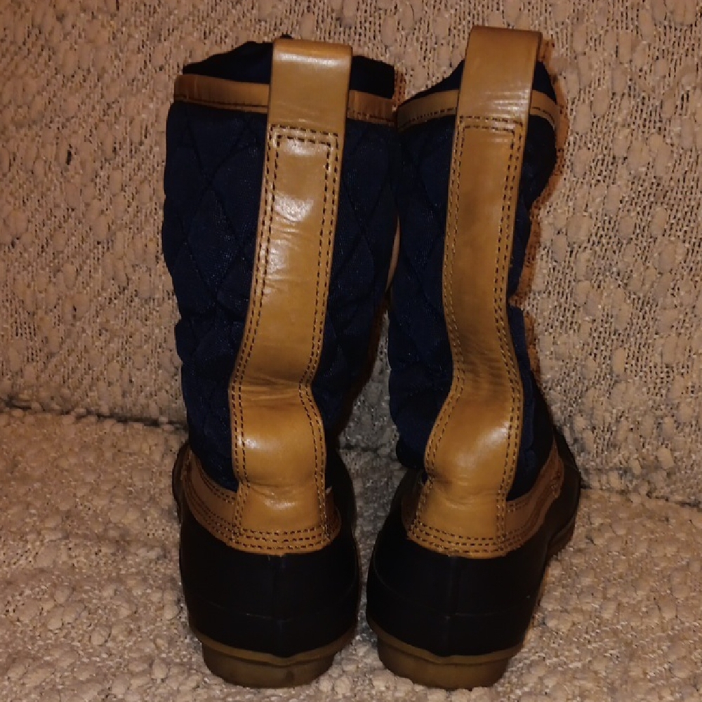 Tory Burch Quilted Boots in Navy and Tan - Picture 6 of 6